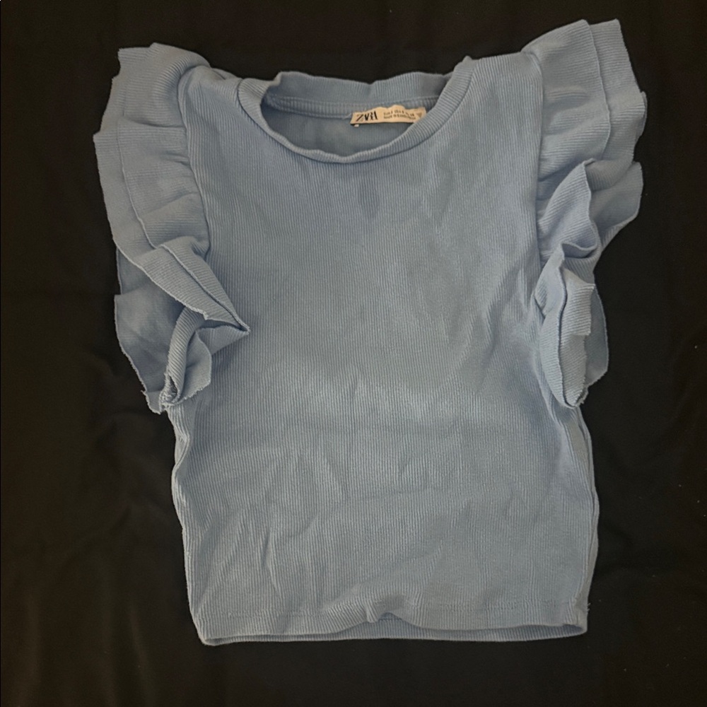 Zara Light Blue Ruffle Sleeve Blouse